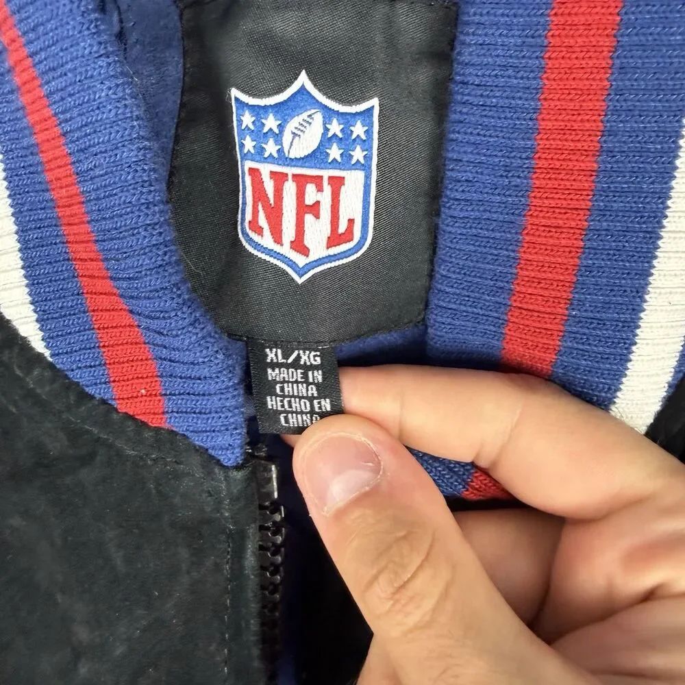 Vintage New York Giants Suede Leather Jacket XL NFL Team Apparel Full Zip Y2K